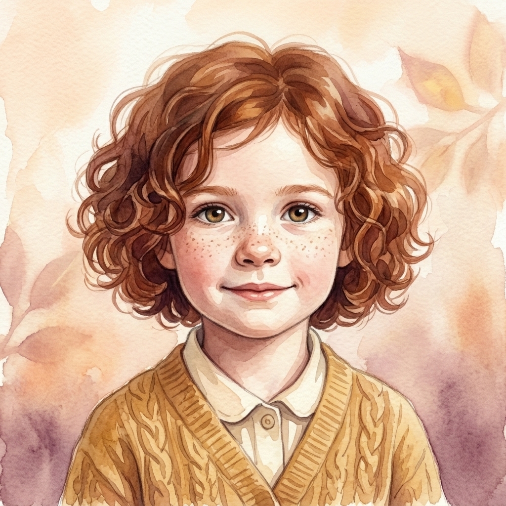 Cartoon portrait of Wren, age 5